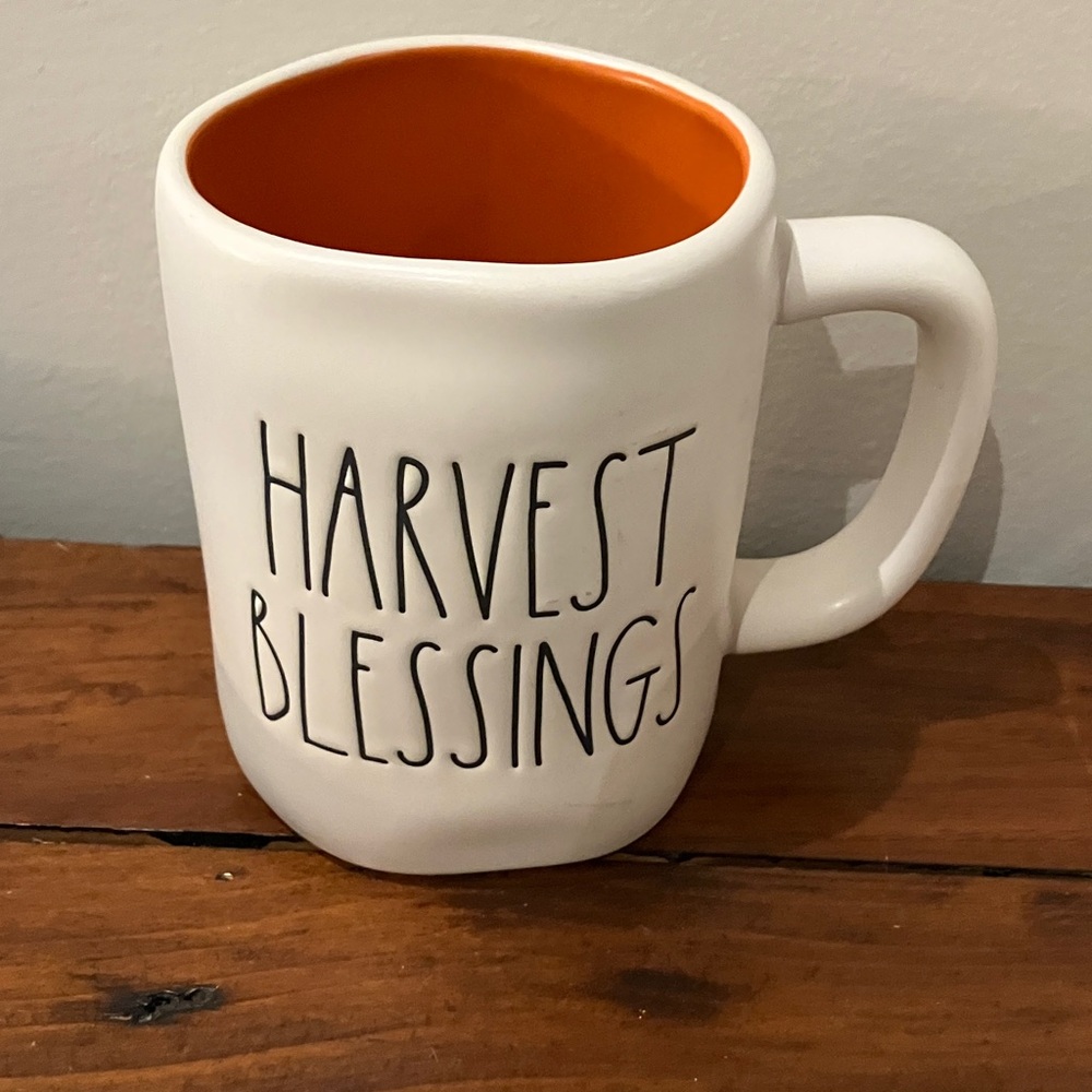 Rea Dunn White Ceramic Mug - harvest blessing / pumpkin Design